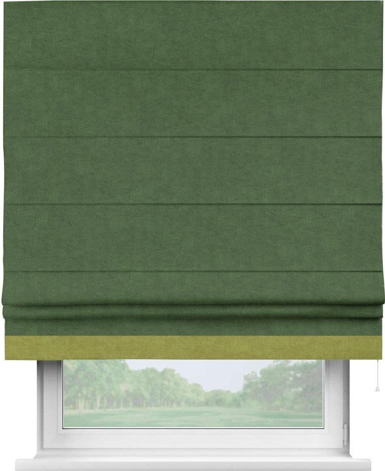 Римская штора «Кортин» для проема, канвас зелёный, с кантом Джестер