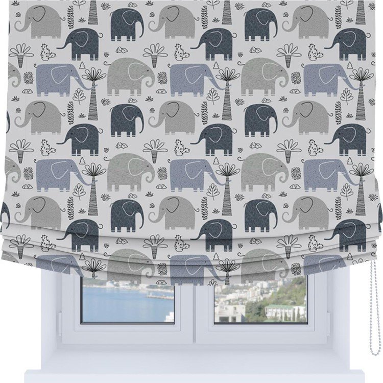 Римская штора Soft с мягкими складками, «Серые слоники»
