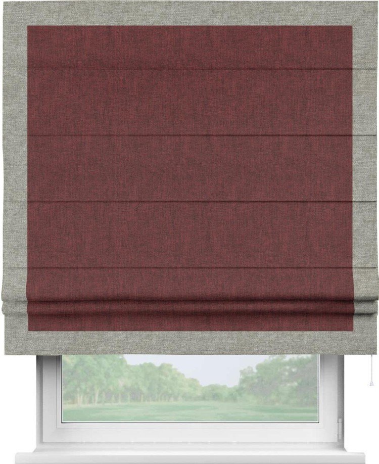 Римская штора «Кортин» с кантом Чесс, для проема, ткань лён кашемир бордовый
